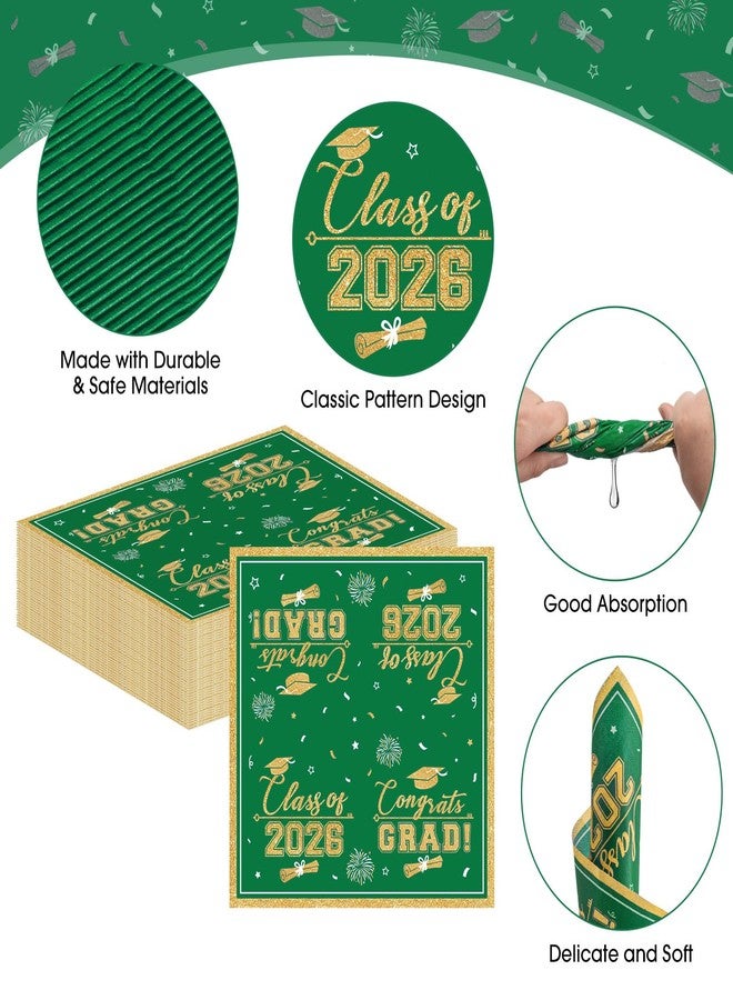 PERFQU 50 Pcs Graduation Napkins Class of 2026 - Green Gold Congrats Grad Napkins Set, 3-Ply Disposable Graduation Luncheon Dinner Party Paper Napkins for Graduations Party Supplies Table Decoration - Image 5